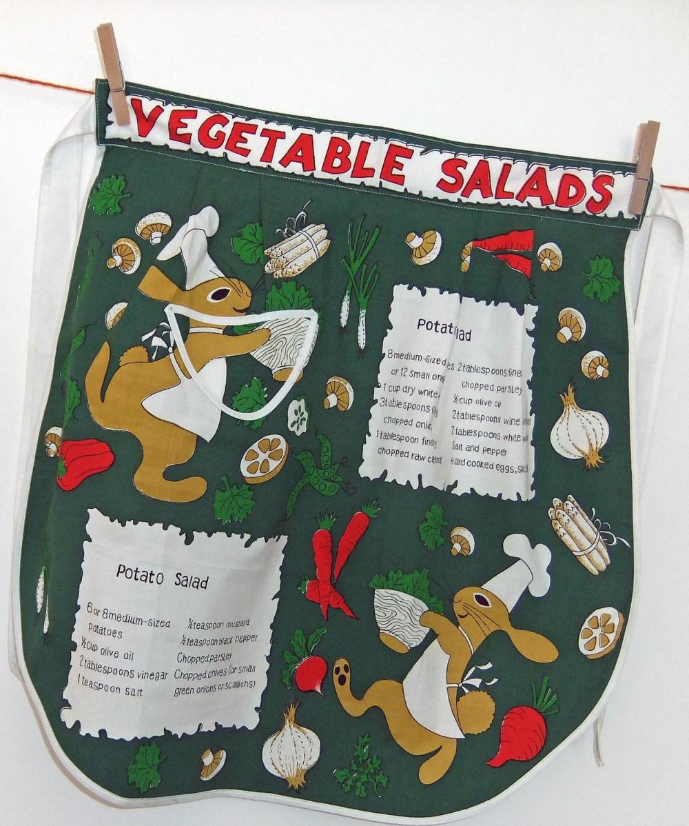 Vintage Apron/ Vintage Pinny With Vegetable Salads And Bunnies