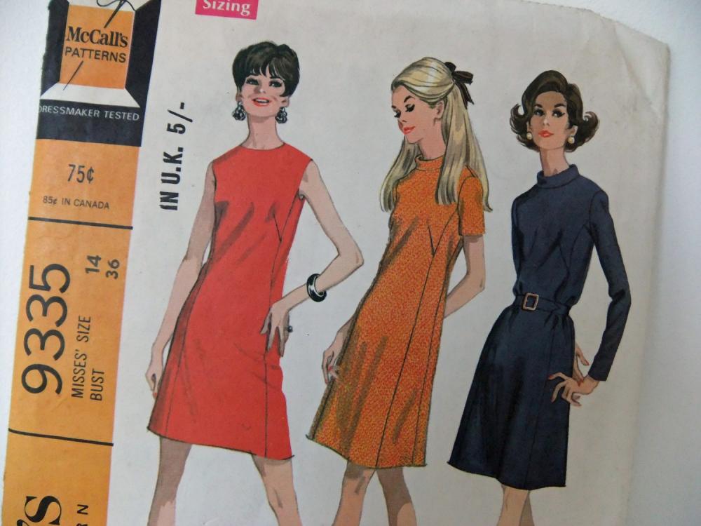 Retro 1960s Dressmaking Pattern - Mccalls Fleetway Pattern No. 9335 - Misses Dress In 3 Versions