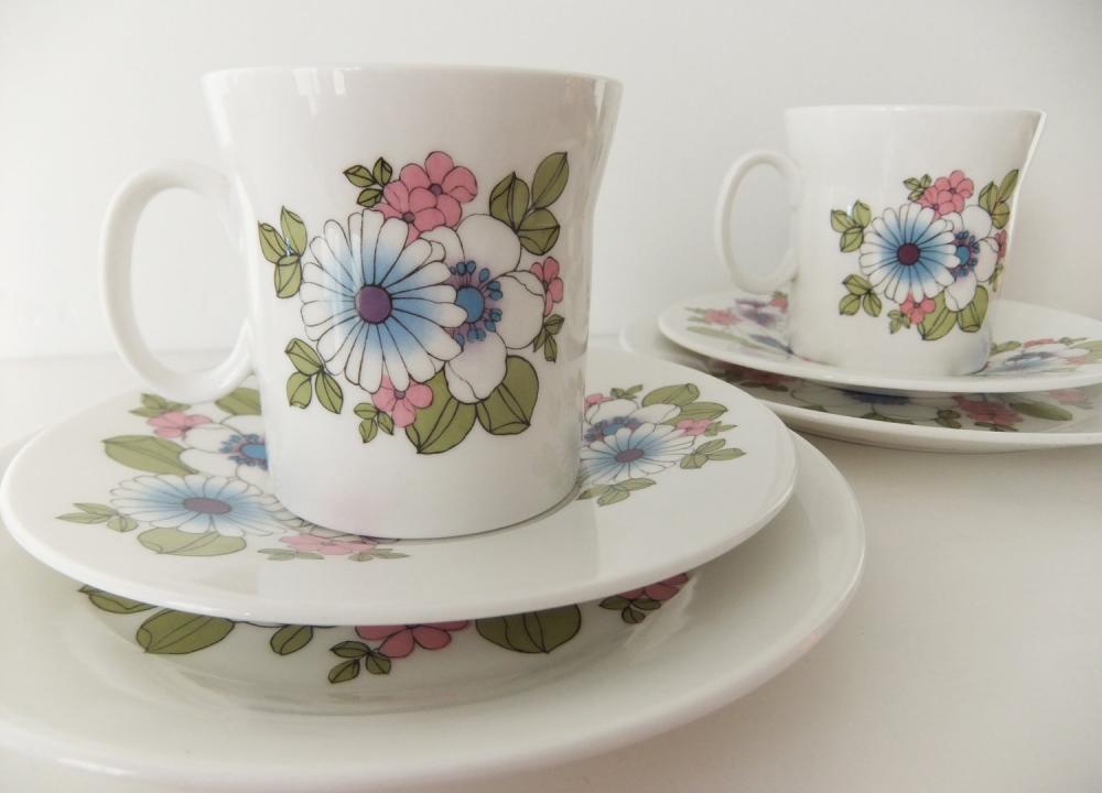 Retro China Tea Cups, Saucers And Plates - Hostess Tableware, Angelique Pattern