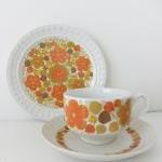 Retro 1970s Tea Set With Orange Flowers - Pontesa..