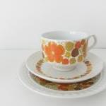 Retro 1970s Tea Set With Orange Flowers - Pontesa..